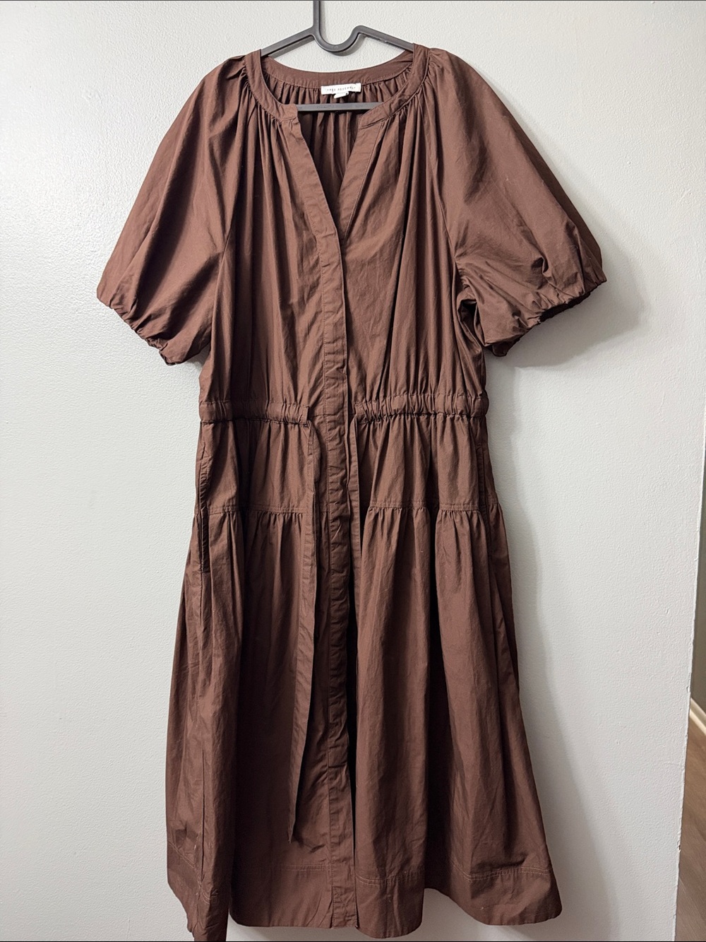 Free Assembly puff sleeve Relaxed Tiered Midi Dress - Brown XXL